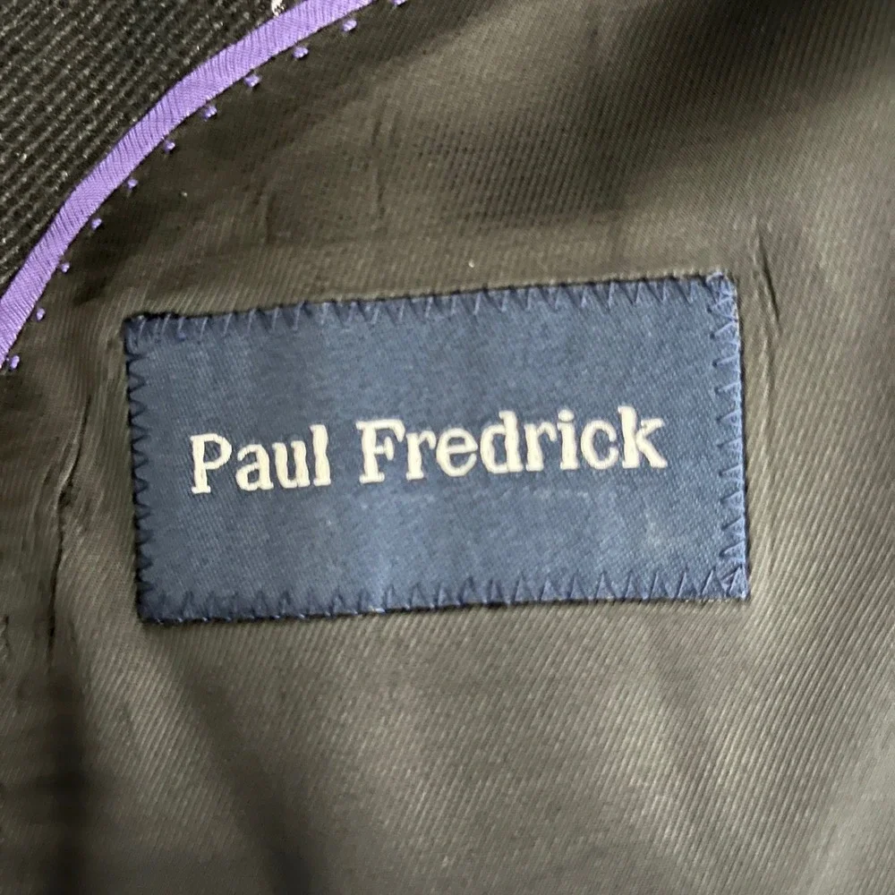 Paul Fredrick Suit Mens 46XL 42x33 Charcoal Pinstripe 3-Button 100% Wool